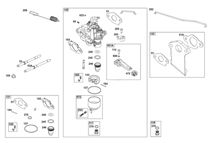 Carburetor Group Diagram and Parts List for 12V367-0150-F1  Briggs and Stratton Engine